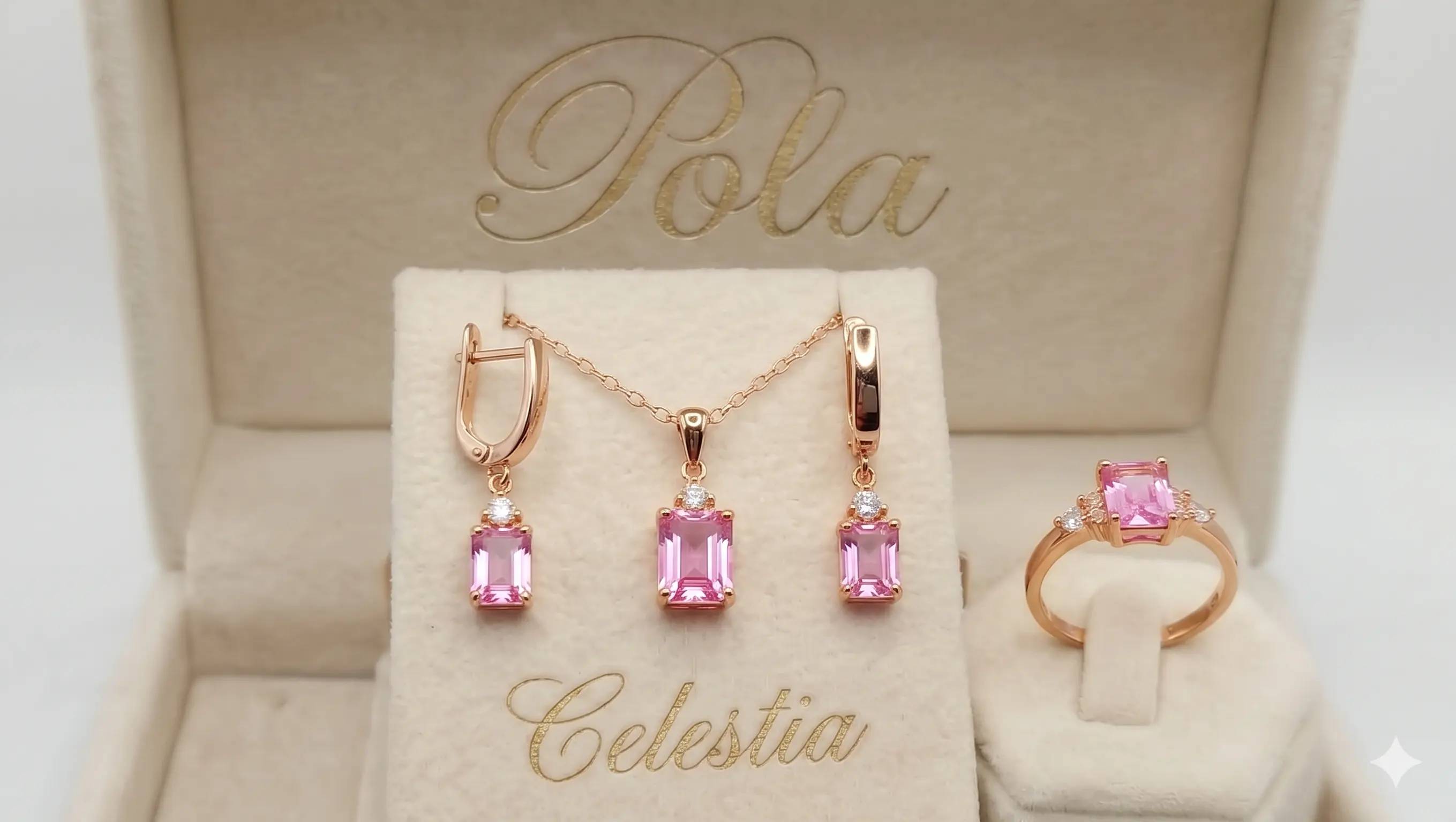 Doskonała srebrna biżuteria pozłacana różowym złotem z kolekcji Celestia, którą olśniewająco zdobi rubin o masie 6,2ct.